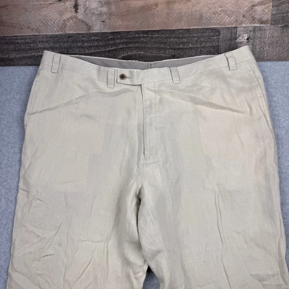 Calvin Klein Pants Mens 42x29 Beige Cream 100% Linen Flat Front Dress Trousers